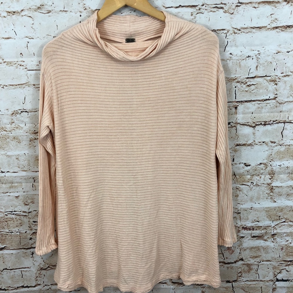 Free People cowl neck split back rib sweater pink - Picture 5 of 7